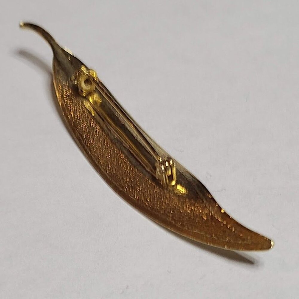 Vintage Gold Tone Willow Leaf Brooch Pin Textured Elegant Costume Jewelry - Picture 3 of 4